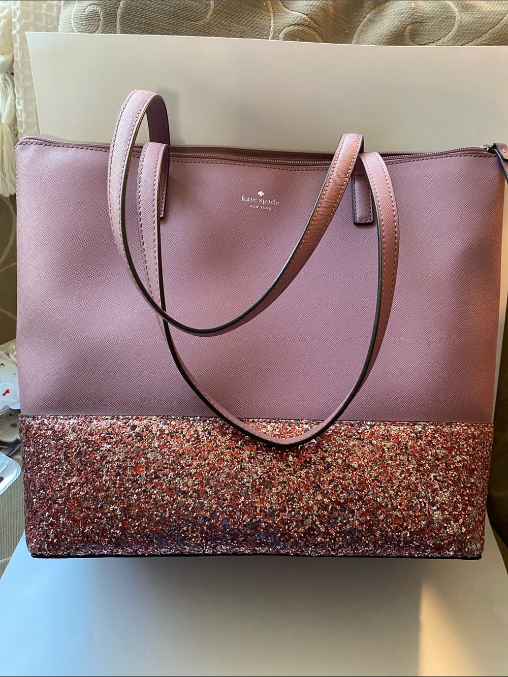 kate spade mauve pink tote with glitter bottom
